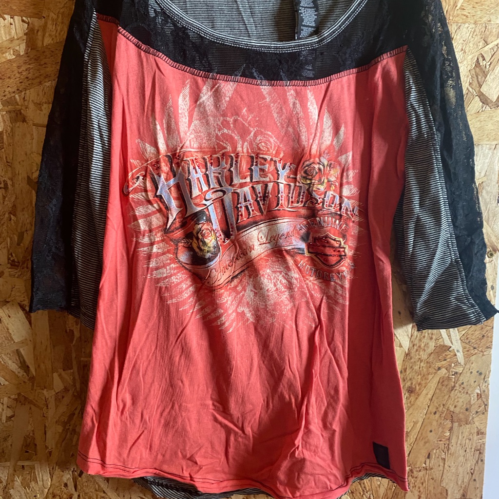 Harley-Davidson Coral And Black Lace Raglan Tee